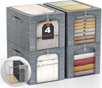 GoMaihe Clothes Storage Bins with Metal Frame, 4-Pack Closet Storage Bins with Lid & Clear Window, Sweater Boxes Organizer for Closet, Clothing Storage, Cationic Fabric 40L