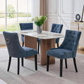 adochr Dining Chairs Set of 4, Upholstered Fabric Dining Room Chairs with Nailhead High Back & Ring Pull & Wooden Legs, Mid-Century Modern Kitchen Chairs for Restaurant, Living Room, Navy Blue