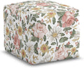 Sweet Jojo Designs Blush Pink Yellow Vintage Floral Boho Girl Ottoman Pouf Cover Unstuffed Poof Floor Footstool Square Cube Pouffe Storage Baby Nursery Kids Room Bohemian Shabby Chic Farmhouse White