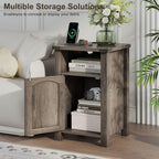 Farmhouse Nightstand with Charging Station, Set of 2 End Table with USB/Type-C Ports and Power Outlets, Rustic Bedside Table with Large Storage and Open Shelf, Modern Side Table for Bedroom, Gray