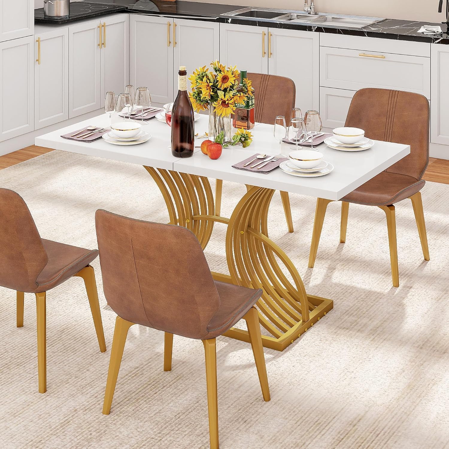 YITAHOME Dining Room Table 47 Inch Rectangle Dining Table for 4 Modern Kitchen Table White Dinner Table with Gold Leg for Home Dining Room Kitchen Apartment Restaurant, White and Gold