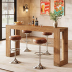 63-Inch Solid Wood Bar Table, Narrow Long Counter Height Pub Dining Table, Farmhouse Rectangular Home Coffee Bar Units for Kitchen, Dining Room, Living Room, Bistro, Brown