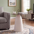 Christopher Knight Home Bruce Modern Coffee Table, Round Side Table with Glass Top and Metal Base, Living Room Sofa End Table, Brown+White