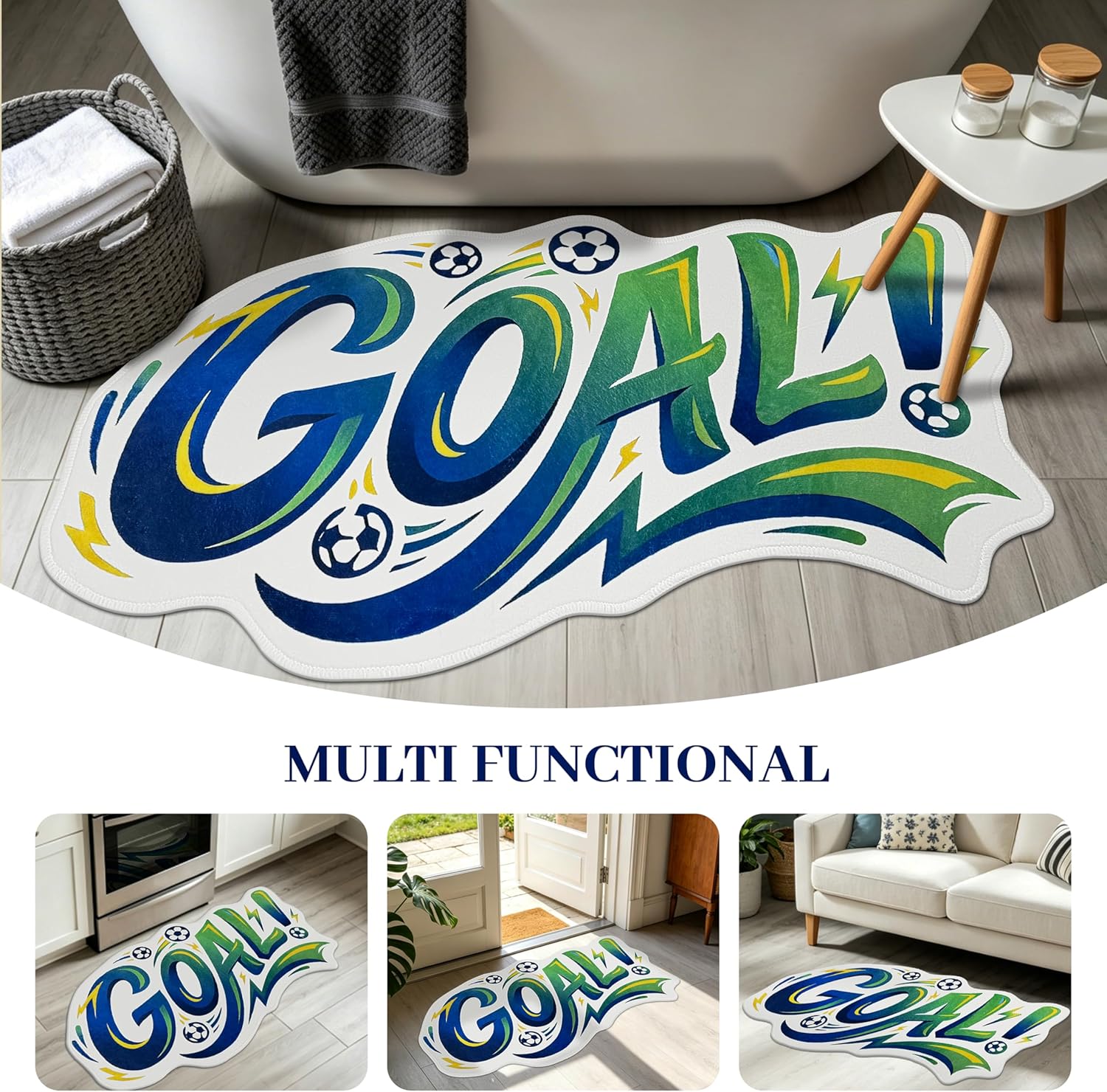 Soccer Rug, 24"x40" Area Rug Washable Low Pile Soft Soccer Mat for Boys Bedroom Playroom Entryway Soccer Decorative Room Decor