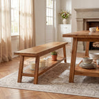 Tribesigns Farmhouse Solid Wood Dining Bench, 63-Inch Rustic Indoor Bench with Lower Storage Shelf for Dining Room, Kitchen, Living Room, Entryway, Natural Wood Finish (1)