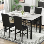 Hooseng Dining Table Set for 4, 5-Piece Faux Marble Dinner Table Set with 4 Upholstered PU Leather Chairs Kitchen Table Chairs Set Modern Space-Saving Dinette Set for Breakfast Nook Apartment Black