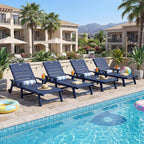 Outdoor Lounge Chair Set of 2 with 5-Position Adjustable, Outside Lounge Chair with Cup Holder, Wheels for Easy Mobility, HDPE Tanning Chair for Poolside, Patio, Blue