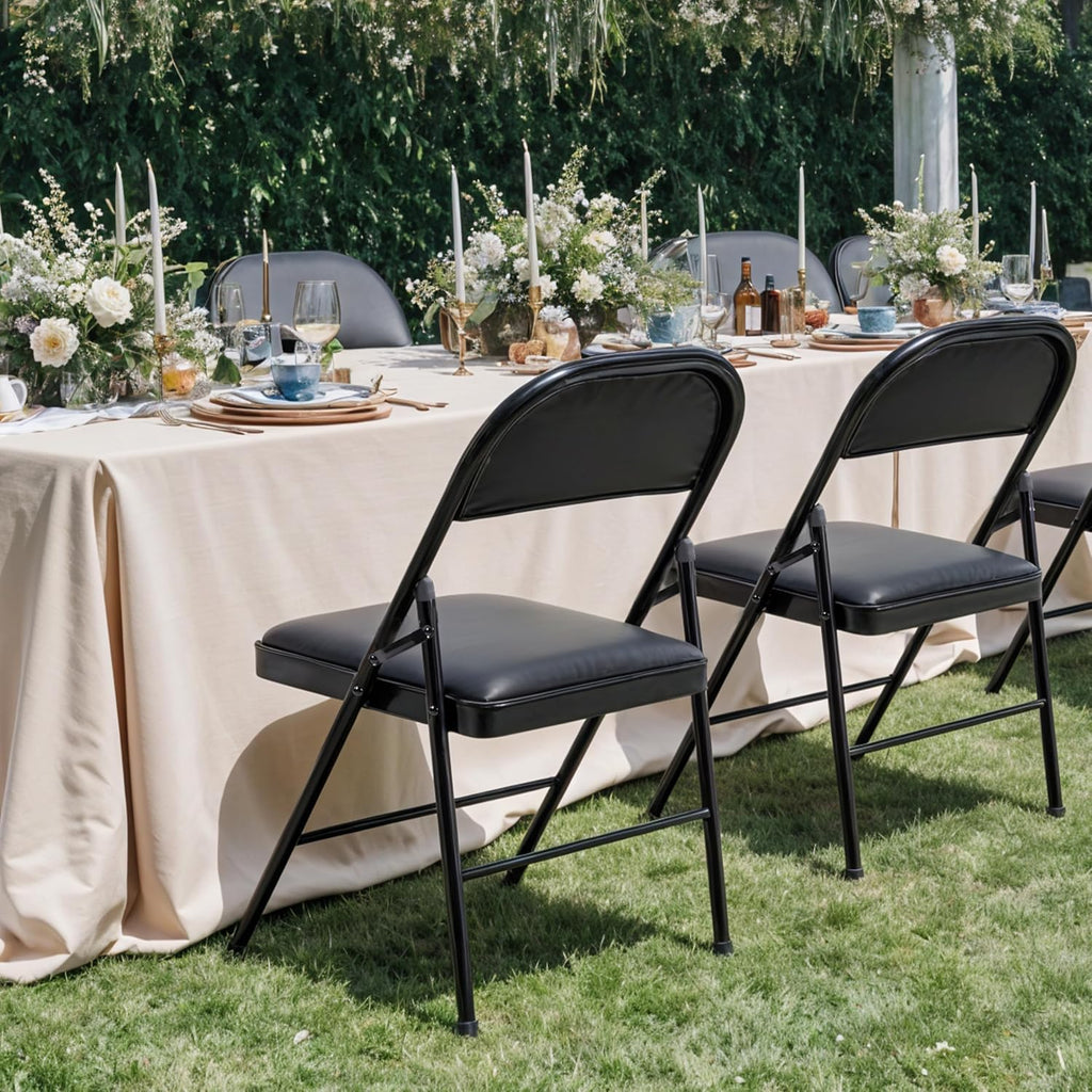 Simple Deluxe 2 Pack Foldable Padded Folding Chairs, Leather Cushion Seat & Sturdy Metal Frame, Portable Commercial Event Chair for Indoor Outdoor Home Office Parties, Black