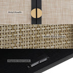 Modern Rattan Storage Sideboard Cabinet, Black Wood Buffet with Magnetic Latch, Adjustable Shelf. [2Pcs, Black]