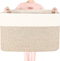 MINTWOOD Design 112L Extra Large Blanket Basket Holder Living Room, 25"x17"x16" Rectangle Rope Woven Storage Basket with Handles for Laundry, Pool Towels, Shoes, Dog Toy Organizer Bin Box, Light Brown