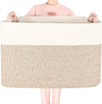 MINTWOOD Design 112L Extra Large Blanket Basket Holder Living Room, 25"x17"x16" Rectangle Rope Woven Storage Basket with Handles for Laundry, Pool Towels, Shoes, Dog Toy Organizer Bin Box, Light Brown