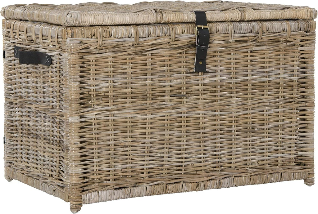 happimess HPM9004B Michael 35" Wicker Storage Trunk, Collapsible for flat storage, Rattan-Kubusoft Gray, Coastal for Office, Dorm Room-LivingRoom, Bedroom, Dining Room, Natural