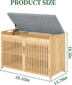 APRTAT Bamboo Shoe Storage Bench with Padded Cushion, 3-Tier Shoe Rack Organizer with 2 Ventilated Grille Doors for Entryway, Bedroom, Bathroom (Nature, Large)