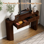 55" Fluted Console Table with 2 Drawers & LED Lights,Entryway Tables with Charging Station,Narrow Sofa Table Behind Couch,Mid-Century Modern Foyer Table for Entryway, Hallway, Living Room(Walnut)