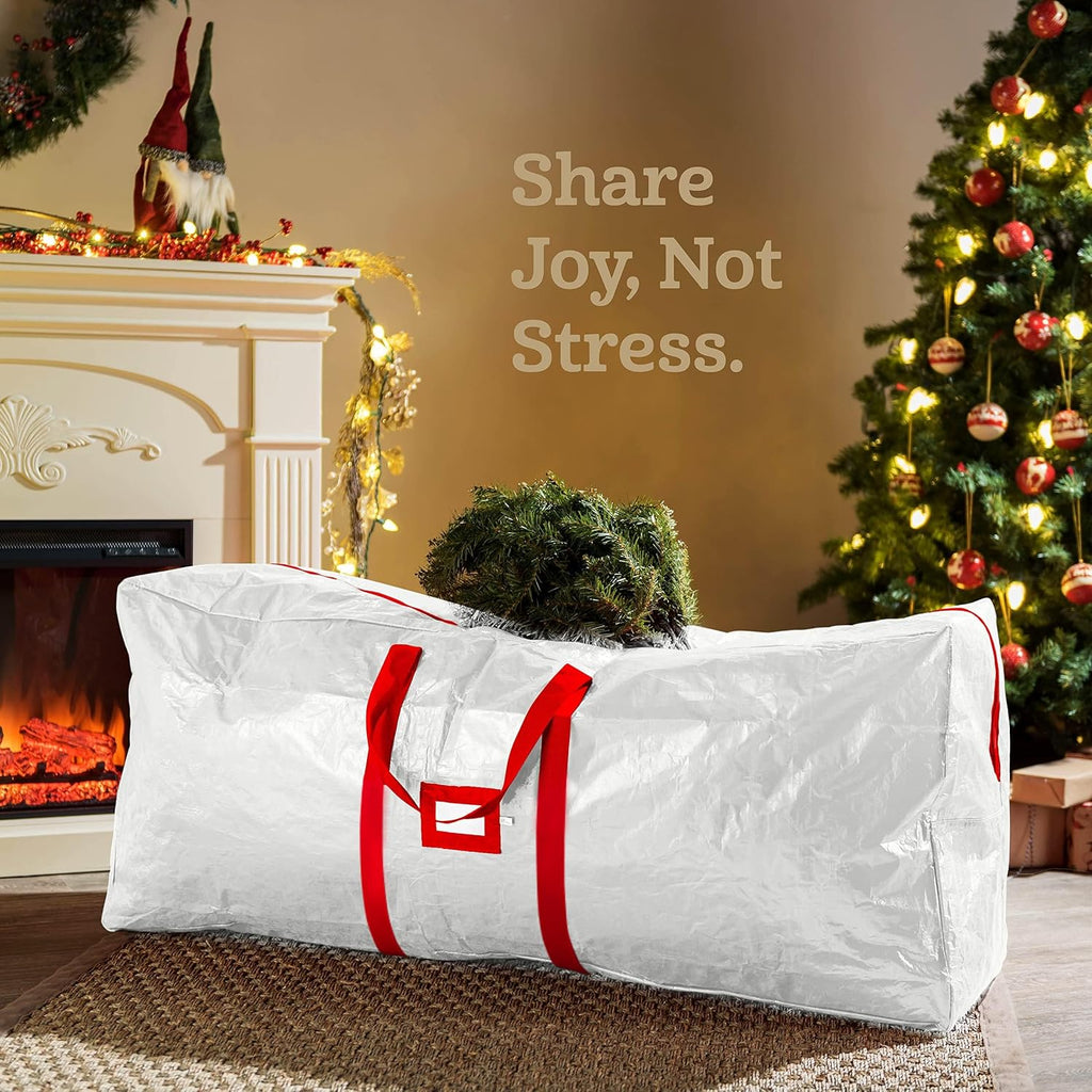 Zober Large Christmas Tree Storage Bag - Fits 9 Ft Artificial Trees - Plastic, Waterproof Christmas Tree Bag For Storage Box For Xmas - Strong, Durable Handles - Label Card Slot - White (Pack of 2)