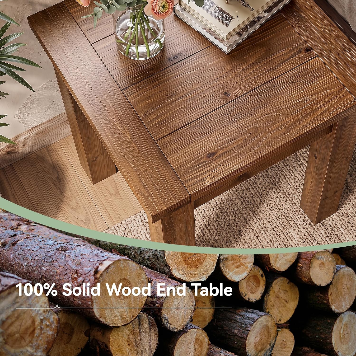 Solid Wood Side Table Set of 2, Farmhouse Square End Tale with Stable 4 Legs for Small Spaces, Living Room, Bedroom