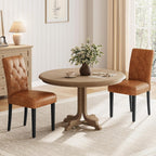 Yaheetech Upholstered Dining Chairs Set of 2 Modern Leather Parsons Kitchen Chairs with Button Tufted High Back and Solid Wood Legs and for Dining Room/Living Room/Restaurant, Retro Brown