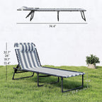 Outsunny Folding Chaise Lounge Chair Outdoor Set of 2 Mesh Seat Blue/White | Foldable, Sun Tanning Chair, Chaise Lounger, 4-Position Reclining Back, for Outside Patio Beach Poolside Backyard