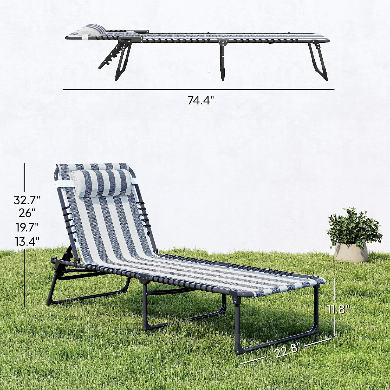 Outsunny Folding Chaise Lounge Chair Outdoor Set of 2 Mesh Seat Blue/White | Foldable, Sun Tanning Chair, Chaise Lounger, 4-Position Reclining Back, for Outside Patio Beach Poolside Backyard