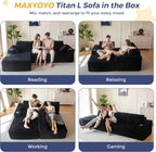 MAXYOYO 104" Modular Sectional Couch with L-Shape Chaise, Modern Boneless Couch for Living Room, Sofa in A Box, Oversized Sofa with Deep Seat, No Assembly Required, Black