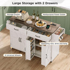 Mobile Kitchen Island, Kitchen Island Cart with 2 Drawers and Charging Station, Island Table for Kitchen, Home Bar Carts with Storage, Kitchen Rolling Island with Spice Rack and Towel Rack,White