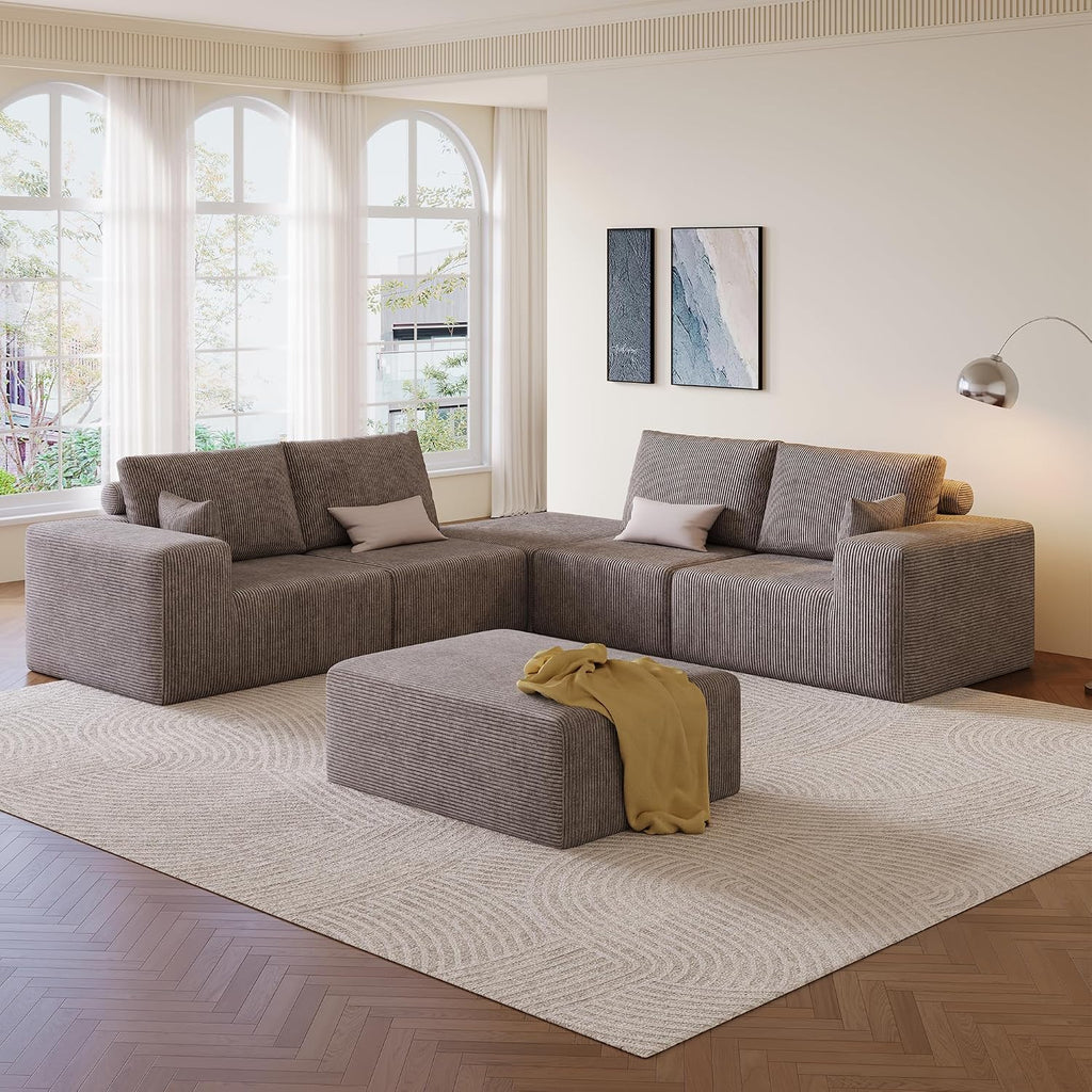 39.4" Oversized Couch Ottoman, Movable Rectangle Ottoman with Memory Foam, Corduroy Modular Foot Stool for Living Room Bedroom,Non-Slip Bottom, No Assembly Required (Gray)
