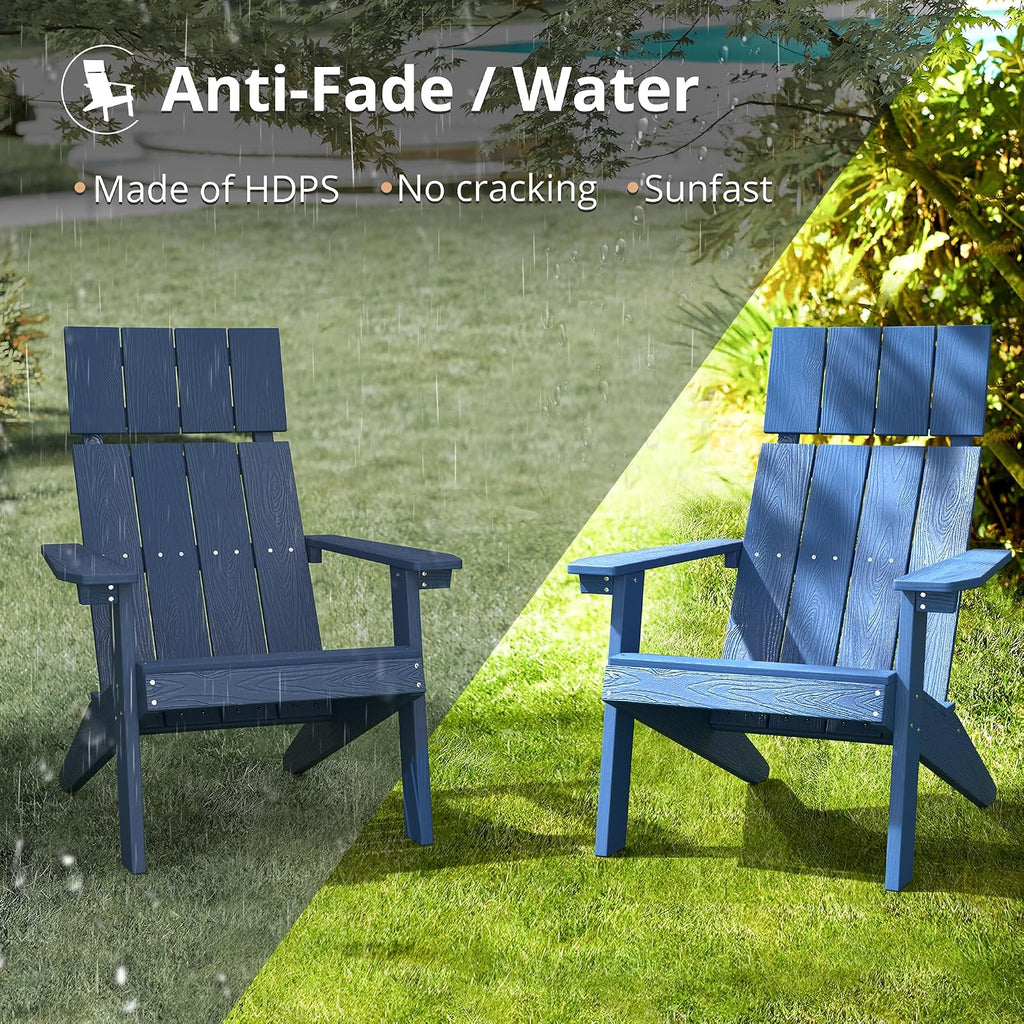 LUE BONA Modern Adirondack Chairs Set of 6, Navy Blue Plastic Adirondack Chair, High Back Poly Adirondack Fire Pit Chairs Weather Resistant, Patio Outdoor Chairs for Porch, Deck, Pool, Garden, 330LBS