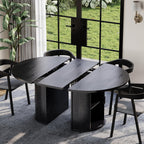 Garvee Extendable Round Dining Table with 2-Tier Storage Shelf & Drawer, 47.5 to 63 Inch Expandable Kitchen Table for 4-8 PM, Modern Farmhouse Fluted Pedestal Oval Circle Dinner Table, Black