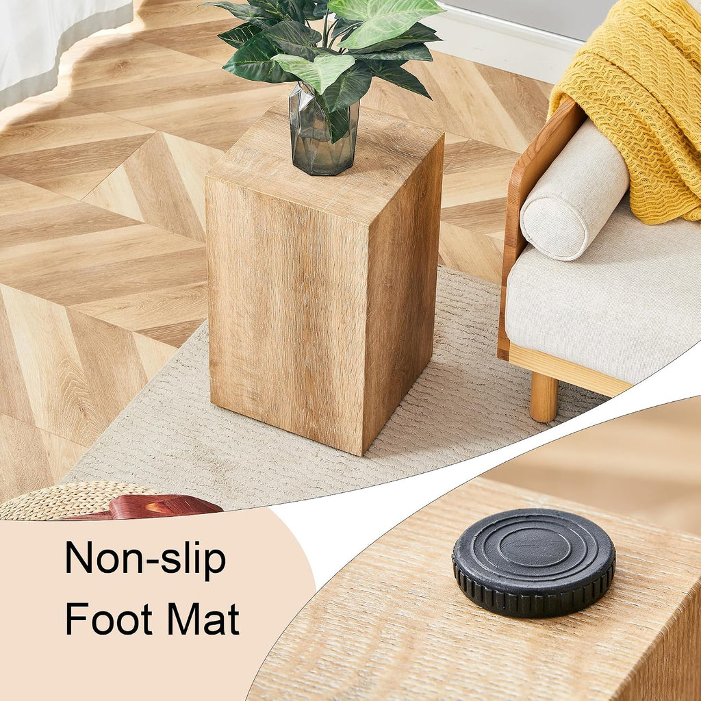 Natural Wood Marble Texture Side Table, MDF End Table, 11.8 x 11.8 x 19.6 Inch, Rectangular Living Room Accent