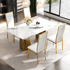 Modern Dining Chairs Set of 4, White Willow Leaf Pattern with Chrome Gold Metal Legs, Curved High Back Design & Cloud Cushioning, Mid-Century Kitchen Chairs with Non-Slip Feet(Easy Assembly)