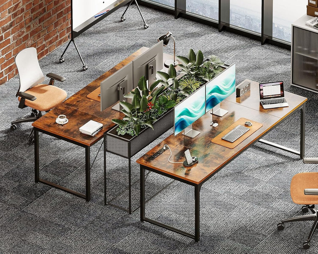 Coleshome 71 Inch Computer Desk with USB Ports, Large Office Desk, Long Study Student Writing Desk, Rustic Brown