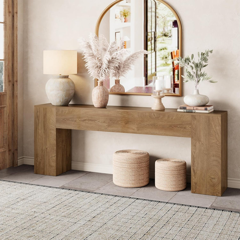 Epecoya Extra Long Console Tables for Entryway 86-Inch, Farmhouse Couch Table Behind Sofa Wooden, Modern Entryway Table for Entrance, Hallway, Living Room, Apartment, Natural Oak Brown