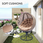 Oversized 360 Swivel Egg Chair - Foldable Rattan Seat w/Cushions, Outdoor Indoor Lounge Chair for Patio, Pool, Balcony & Living Room (Small Leaf Jacquard Khaki-2)