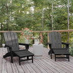 Flash Furniture Newport Adirondack Cup Holder and Pull Out Ottoman, All-Weather HDPE Indoor/Outdoor Lounge Chair, Set of 2, Gray