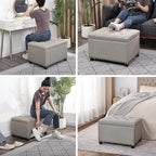 Storage Ottoman, 24" Linen Fabric Rectangle Bench Foot Rest Stool, Fabric Footrest Ottomans with Storage, Storages Seats for Living Room, Bedroom, Office