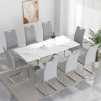 yeag Modern Dining Chairs Set of 4, High Back Kitchen and Kitchen Room Chairs with Silver Metal Chrome Legs and Upholstered PU Faux Leather Seat, Accent Side Chair for Home,Living Room, Gray