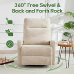 Oversized Swivel Rocking Recliner Chair, Faux Leather Manual Glider Rocker with Side Pockets, 23" Wide Seat Comfy Accent Chair for Nursery, Living Room, Bedroom, RV, Beige