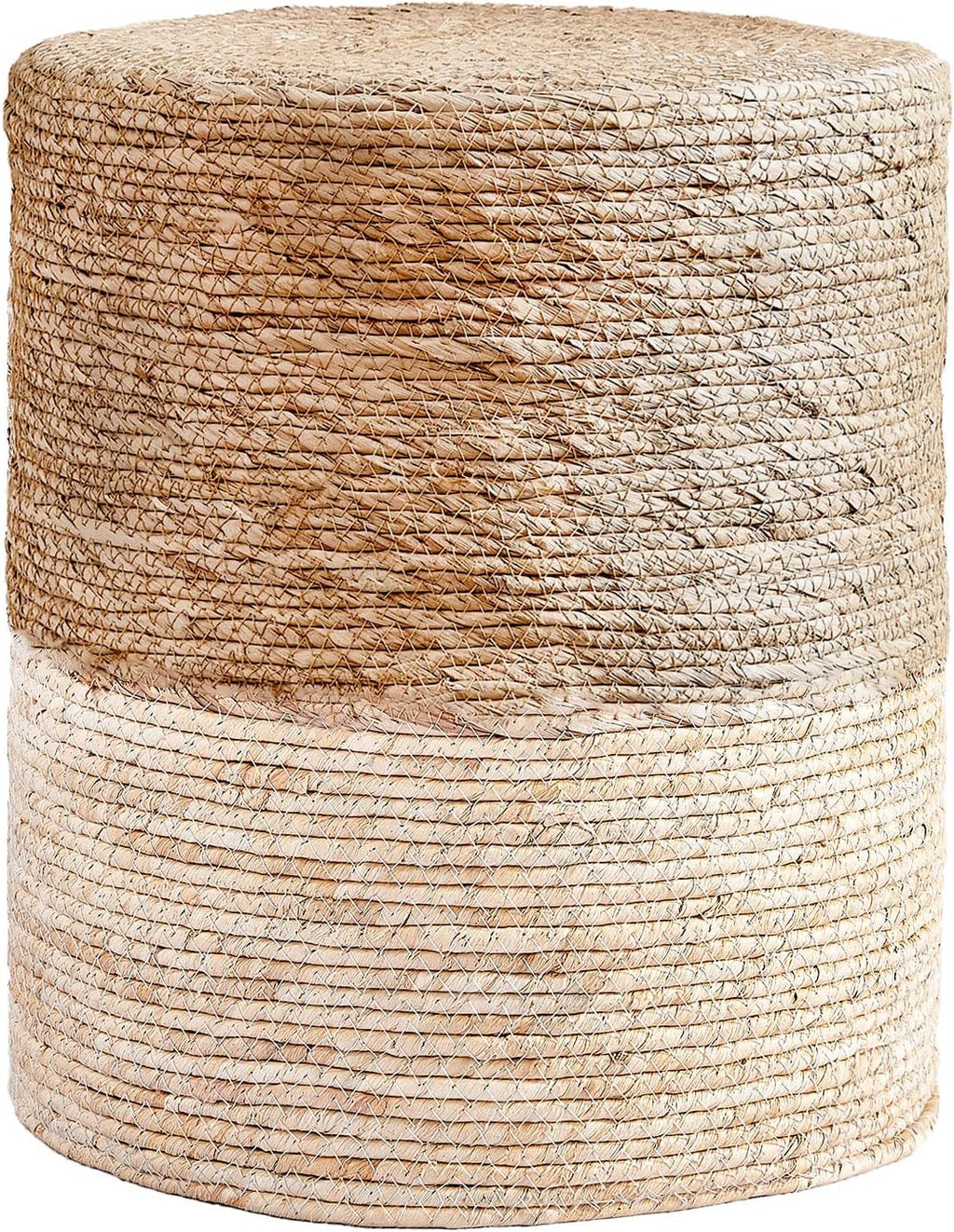 Pouf Ottoman, 100% Handwoven Seagrass Braided Pouffe, Boho Decor Floor Chair for Couch or Desk, Outdoor Ottomans for Garden, Round Footrest with Wood Frame, Home Decorative Seat for Balcony