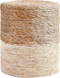 Pouf Ottoman, 100% Handwoven Seagrass Braided Pouffe, Boho Decor Floor Chair for Couch or Desk, Outdoor Ottomans for Garden, Round Footrest with Wood Frame, Home Decorative Seat for Balcony