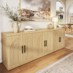 MapleGrace 63" Fluted Buffet Cabinet with Storage, Modern Symmetrical Arched Sideboard Credenza with Adjustable Shelf, Elegant Wood Console Table for Dining Room, Kitchen, Living Room(Oak)