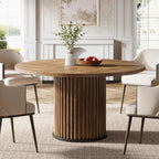 Tribesigns 47.24-Inch Brown Round Dining Table for 4-6 People, Modern Fluted MDF + Metal Base Kitchen Table, Sturdy Circle Dining Room Furniture, Brown