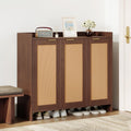 Shoe Cabinet, 41" Tall Rattan Shoe Storage Organizer Cabinet, Adjustable Shelves, 6-Tier Farmhouse Boho Wooden Storage Cabinet for Entryway Hallway Closet Bedroom,Walnut