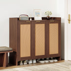 Shoe Cabinet, 41" Tall Rattan Shoe Storage Organizer Cabinet, Adjustable Shelves, 6-Tier Farmhouse Boho Wooden Storage Cabinet for Entryway Hallway Closet Bedroom,Walnut