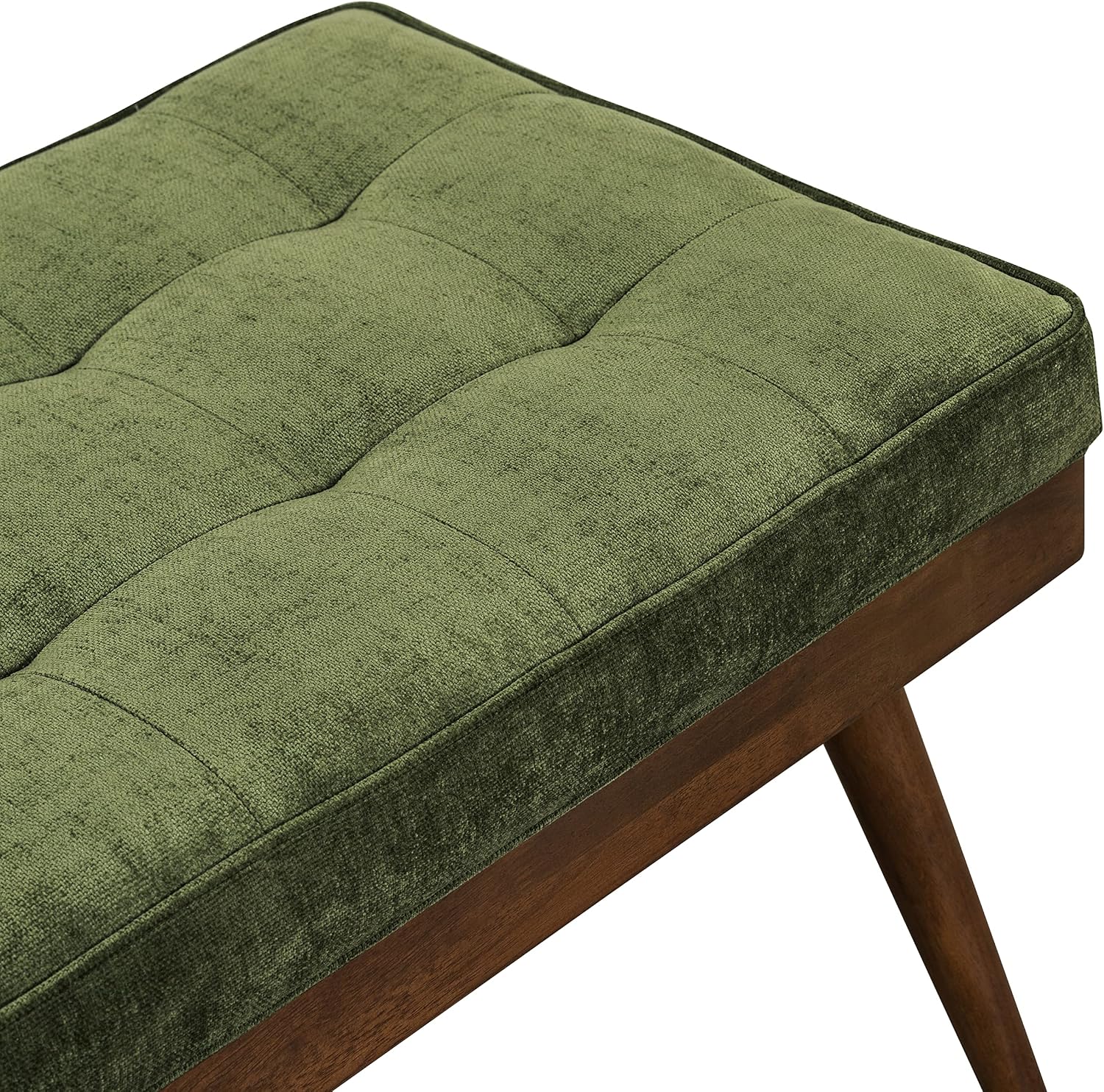 Poly & BARK Luca Fabric Bench – Tufted Upholstered Entryway or Bedroom Bench with Solid Wood Frame – Mid Century Inspired Seating in Fabric Green for Hallway, Living Room or End of Bed Use