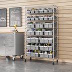 Seville Classics Heavy Duty NSF Bin Rack Solid Steel Wire Shelving Storage Unit, Patented Organizer for Garage, Warehouse, Office, Restaurant, Classroom, Kitchen, Gray, 8-Tier Includes 24 Bins