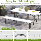 Real Relax 6 feet Plastic Folding Bench with Carrying Handle & Lock,Portable in/Outdoor Picnic Party Camping Dining Seat, Garden Soccer Multipurpose Entertaining Activities,Waterproof, 2 Pack, White