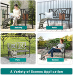 Metal Bench Patio Bench, Outdoor Benches Weatherproof with Lattice Backrest, Wrought Iron Garden Benches for Outdoors, Patio, Garden, Park, 2 Pack