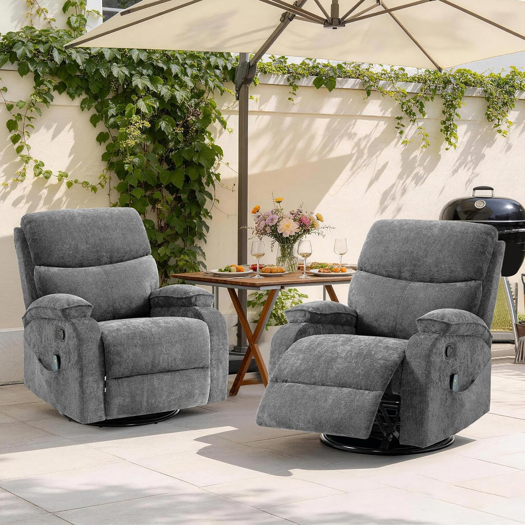360° Swivel Rocking Recliner Chair, Massage Lazy Recliner, Small Spaces Recliner for Living Room, Bedroom and Nursery, Dark Gray Chenille