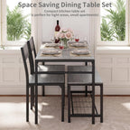 Dining Table Set for 4 with Bench, 4 Pieces Kitchen Table and Chairs, Space-Saving Dinner Table for Kitchen, Dining Room, Apartment, Extra Storage, Sturdy Construction, Easy Assembly(Grey)