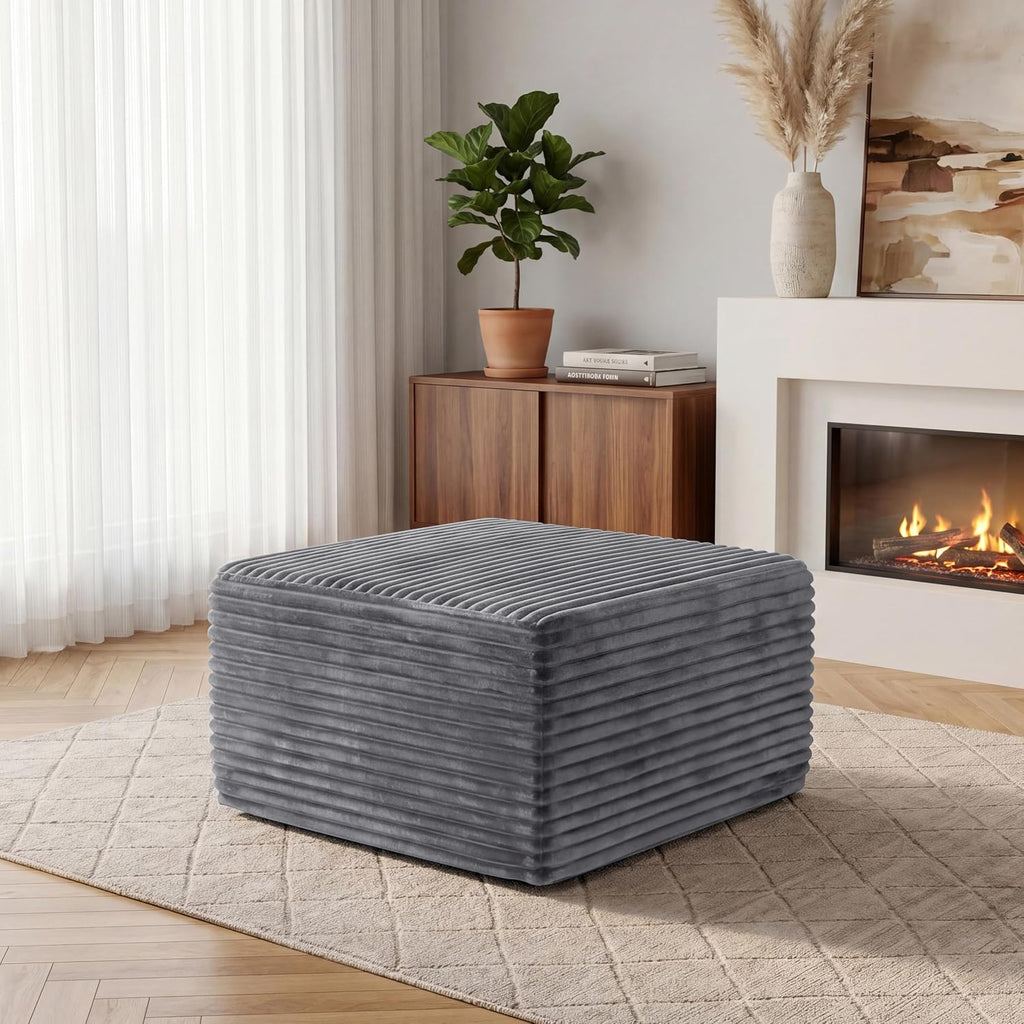 28” Boneless Couch Ottoman Modular Sectional Corduroy Cloud Sofa Foot Rest Ottoman for Living Room,Gray